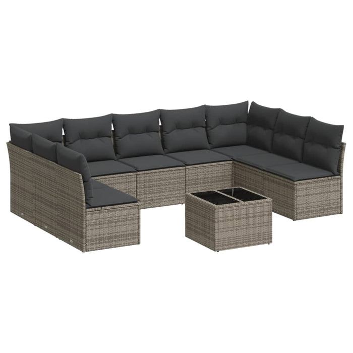 Set mobilier de grădină cu perne, 10 piese, gri, poliratan - WALTI WALTI