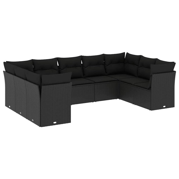 Set mobilier de grădină cu perne, 9 piese, negru, poliratan - WALTI WALTI