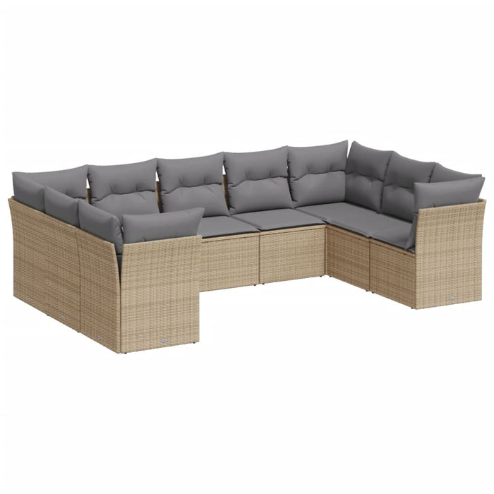 Set canapele de grădină, 9 piese, cu perne, bej, poliratan WALTI