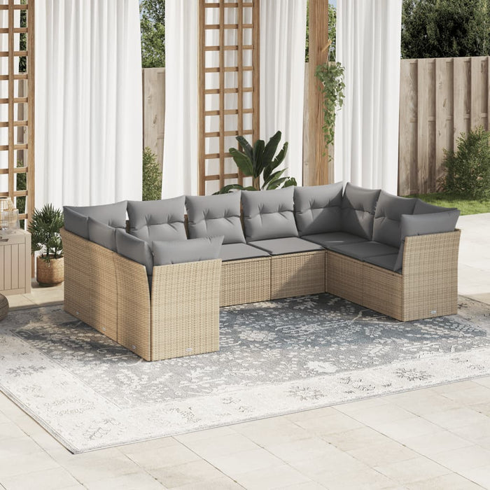 Set canapele de grădină, 9 piese, cu perne, bej, poliratan WALTI