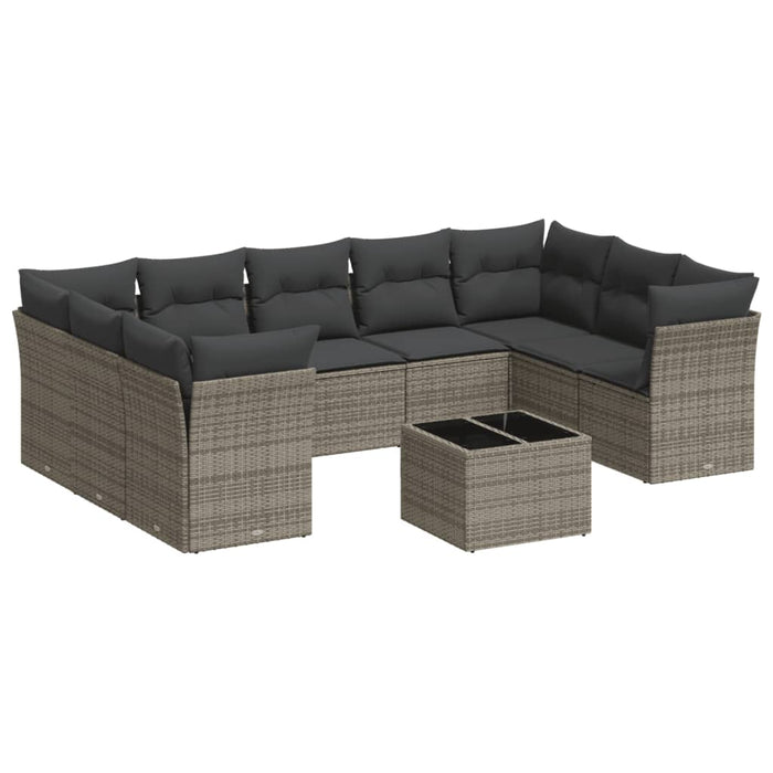 Set mobilier de grădină cu perne, 10 piese, gri, poliratan - WALTI WALTI