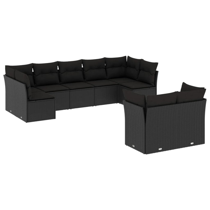 Set mobilier de grădină cu perne, 9 piese, negru, poliratan - WALTI WALTI