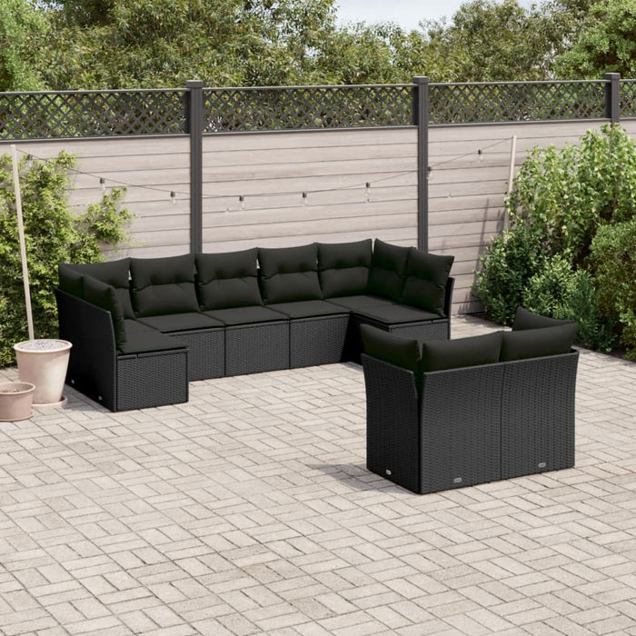 Set mobilier de grădină cu perne, 9 piese, negru, poliratan - WALTI WALTI
