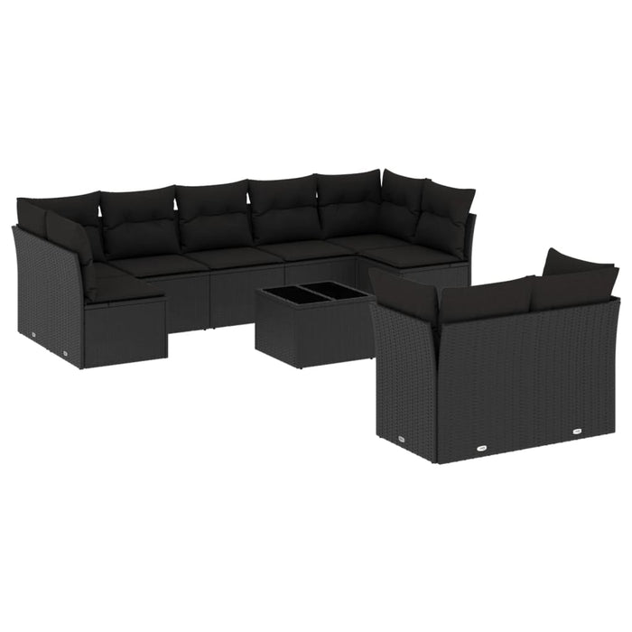 Set canapele de grădină cu perne, 10 piese, negru, poliratan - WALTI WALTI