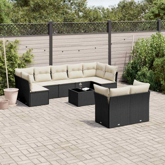 Set canapele de grădină cu perne, 10 piese, negru, poliratan - WALTI WALTI