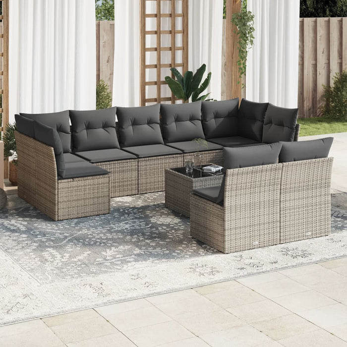 Set mobilier de grădină cu perne, 10 piese, gri, poliratan - WALTI WALTI