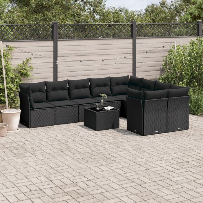Set canapele de grădină cu perne, 10 piese, negru, poliratan - WALTI WALTI