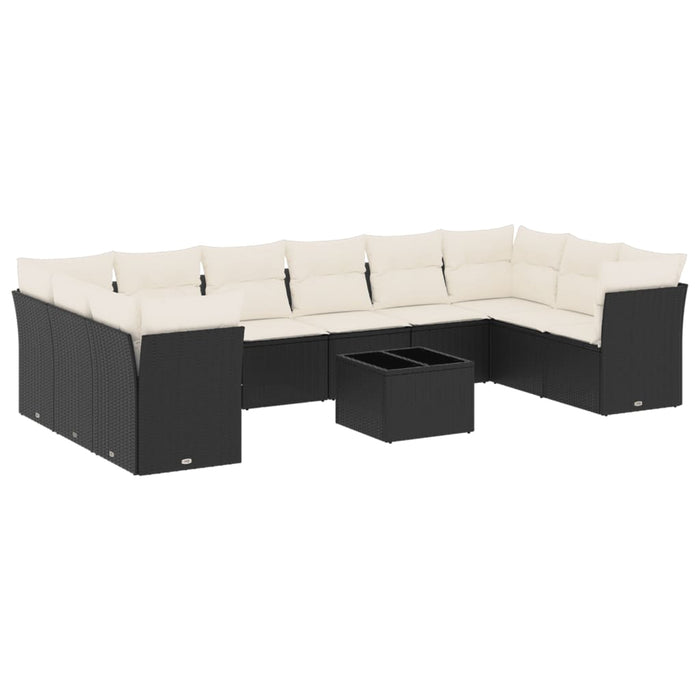 Set canapele de grădină cu perne, 11 piese, negru, poliratan WALTI