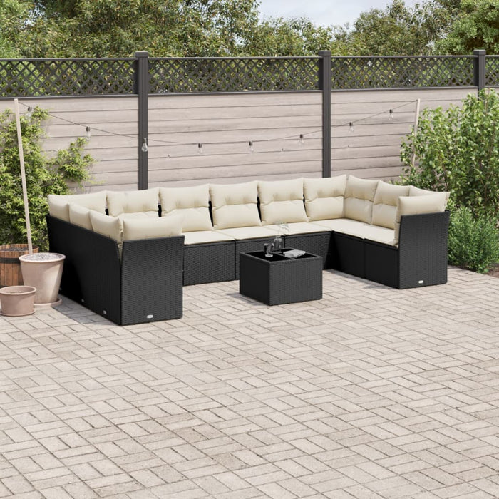 Set canapele de grădină cu perne, 11 piese, negru, poliratan WALTI