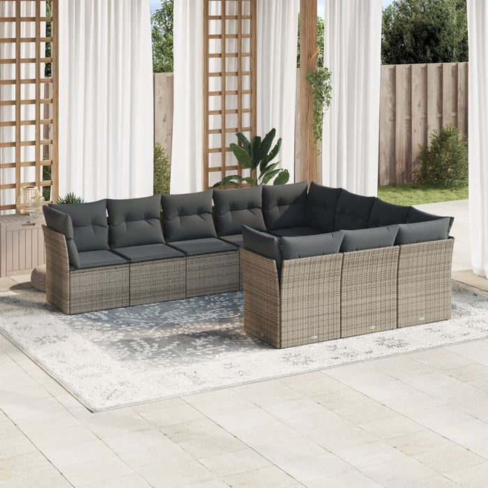 Set mobilier de grădină cu perne, 10 piese, gri, poliratan - WALTI WALTI