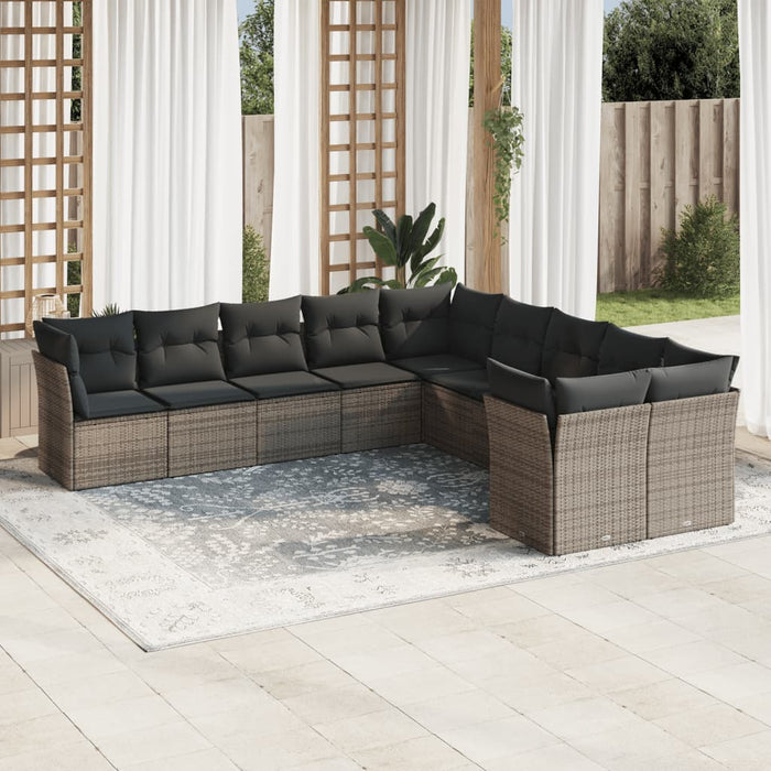 Set mobilier de grădină cu perne, 10 piese, gri, poliratan - WALTI WALTI