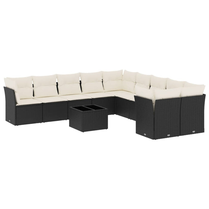 Set canapele de grădină cu perne, 11 piese, negru, poliratan WALTI