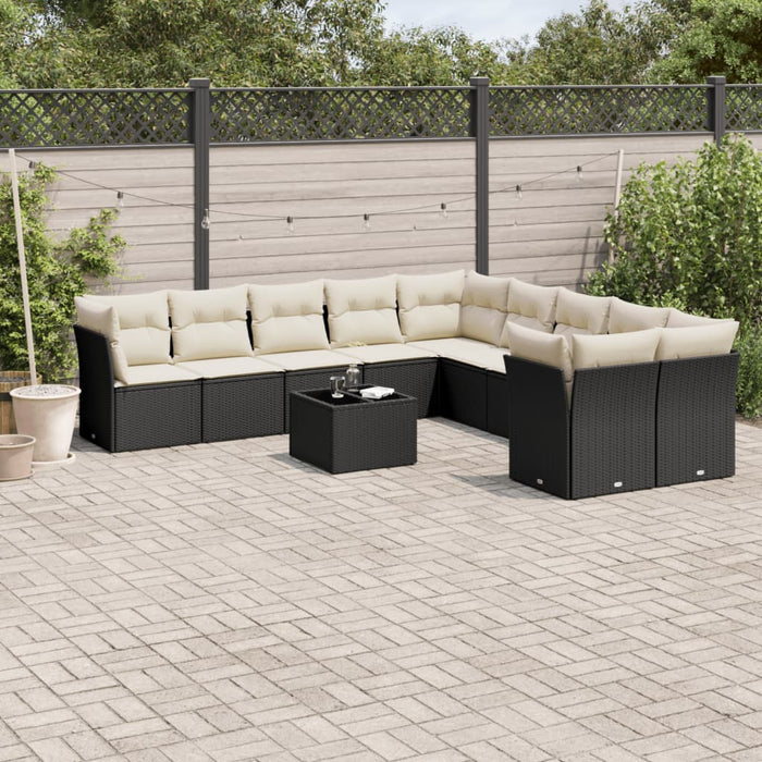 Set canapele de grădină cu perne, 11 piese, negru, poliratan WALTI
