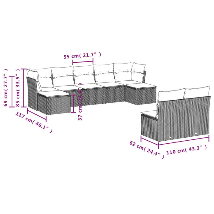 Set mobilier de grădină cu perne, 9 piese, negru, poliratan - WALTI WALTI