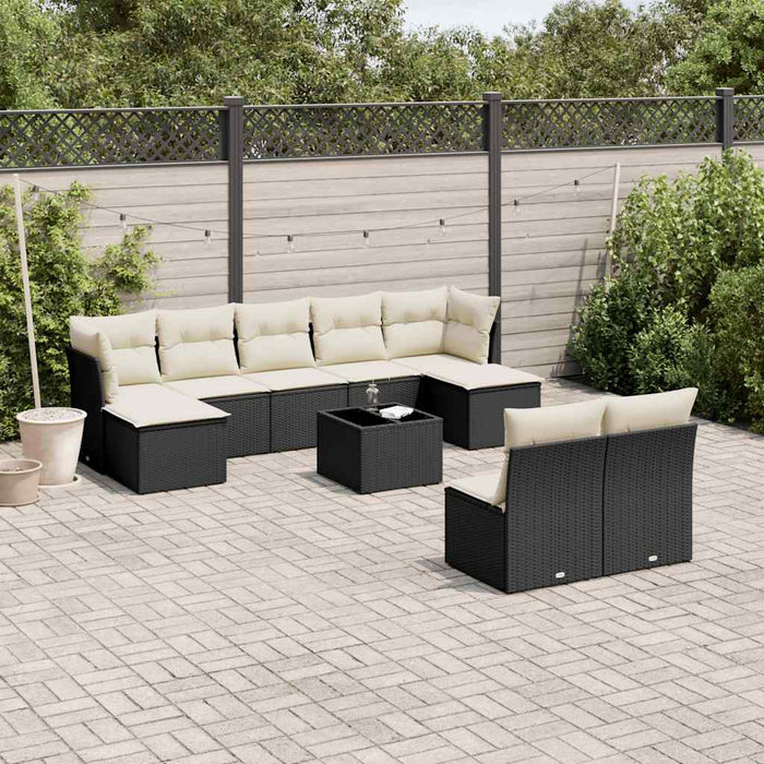 Set canapele de grădină cu perne, 10 piese, negru, poliratan - WALTI WALTI