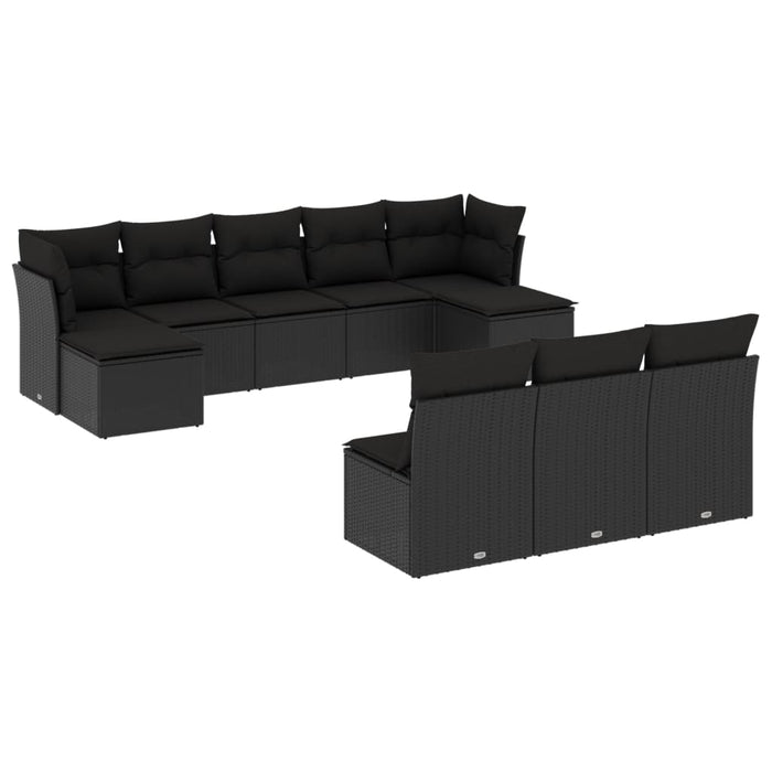 Set canapele de grădină cu perne, 10 piese, negru, poliratan - WALTI WALTI