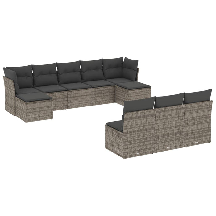 Set mobilier de grădină cu perne, 10 piese, gri, poliratan - WALTI WALTI