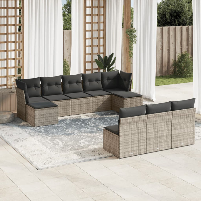 Set mobilier de grădină cu perne, 10 piese, gri, poliratan - WALTI WALTI
