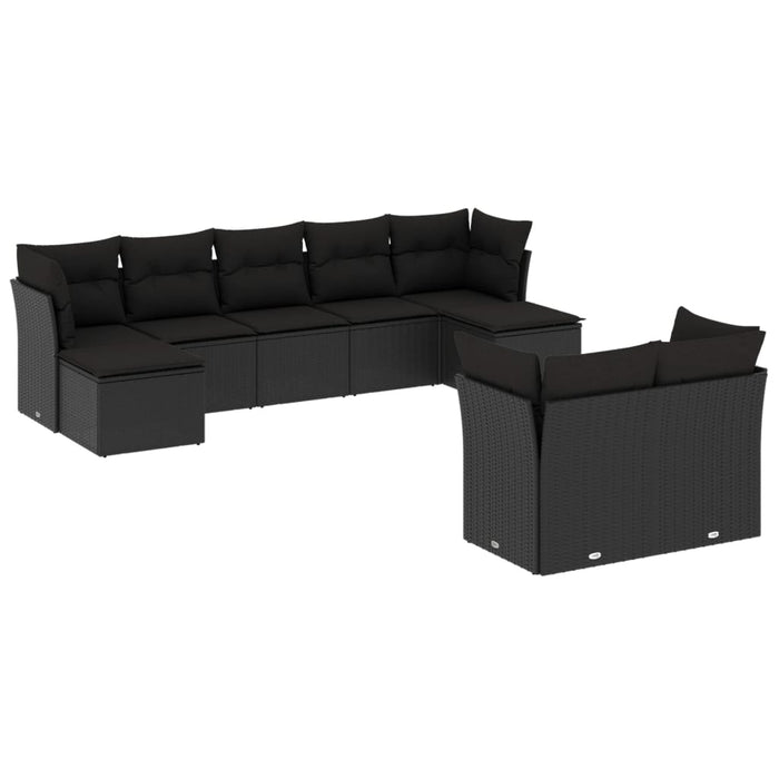 Set mobilier de grădină cu perne, 9 piese, negru, poliratan - WALTI WALTI