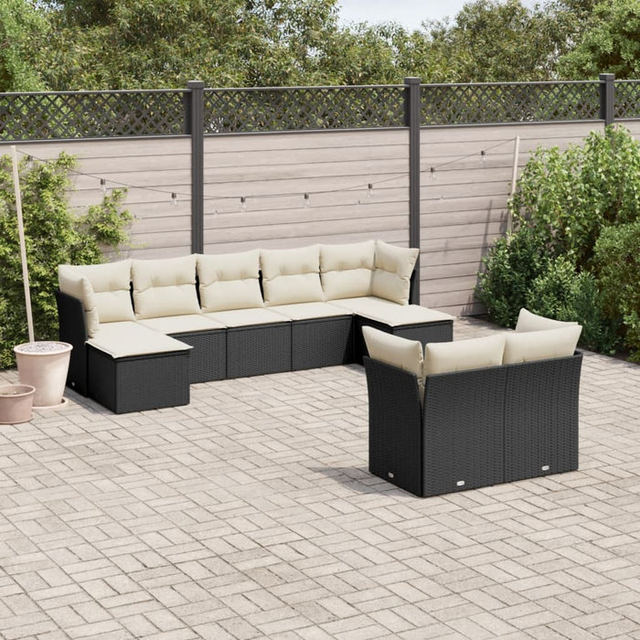 Set mobilier de grădină cu perne, 9 piese, negru, poliratan - WALTI WALTI