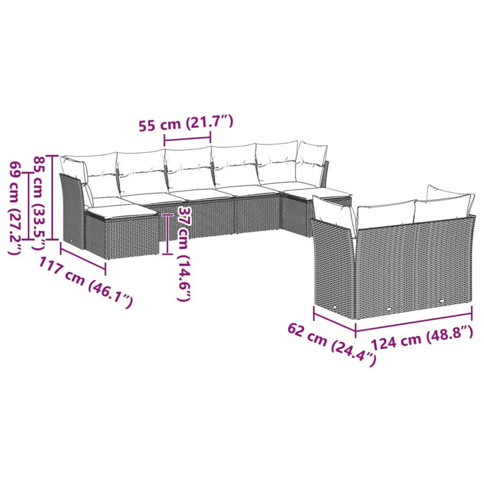 Set canapele de grădină cu perne, 9 piese gri deschis poliratan - WALTI WALTI