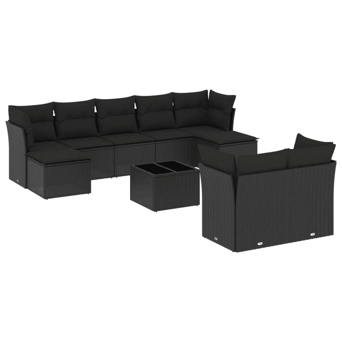 Set canapele de grădină cu perne, 10 piese, negru, poliratan - WALTI WALTI