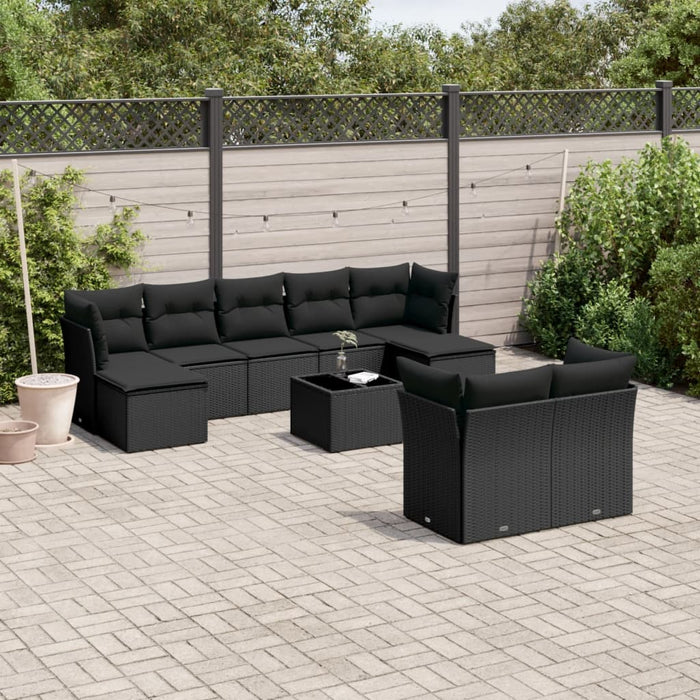Set canapele de grădină cu perne, 10 piese, negru, poliratan - WALTI WALTI