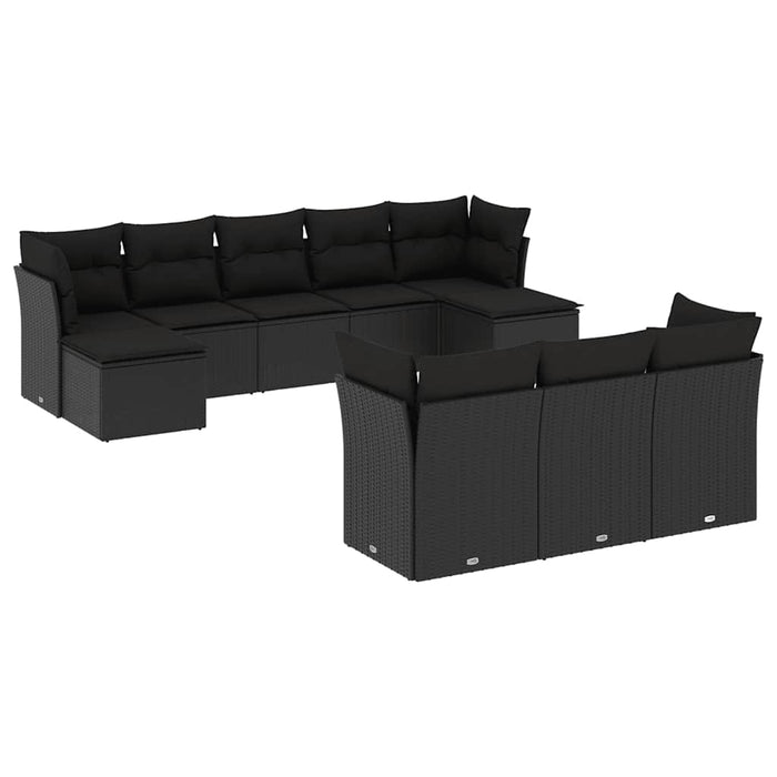 Set canapele de grădină cu perne, 10 piese, negru, poliratan WALTI