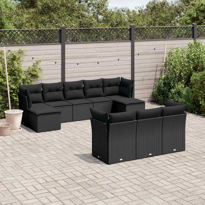 Set canapele de grădină cu perne, 10 piese, negru, poliratan WALTI