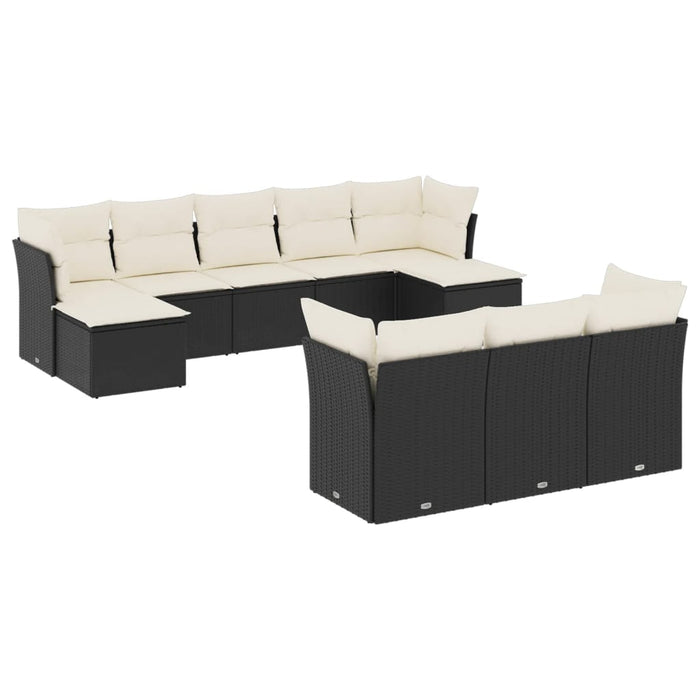 Set canapele de grădină cu perne, 10 piese, negru, poliratan WALTI