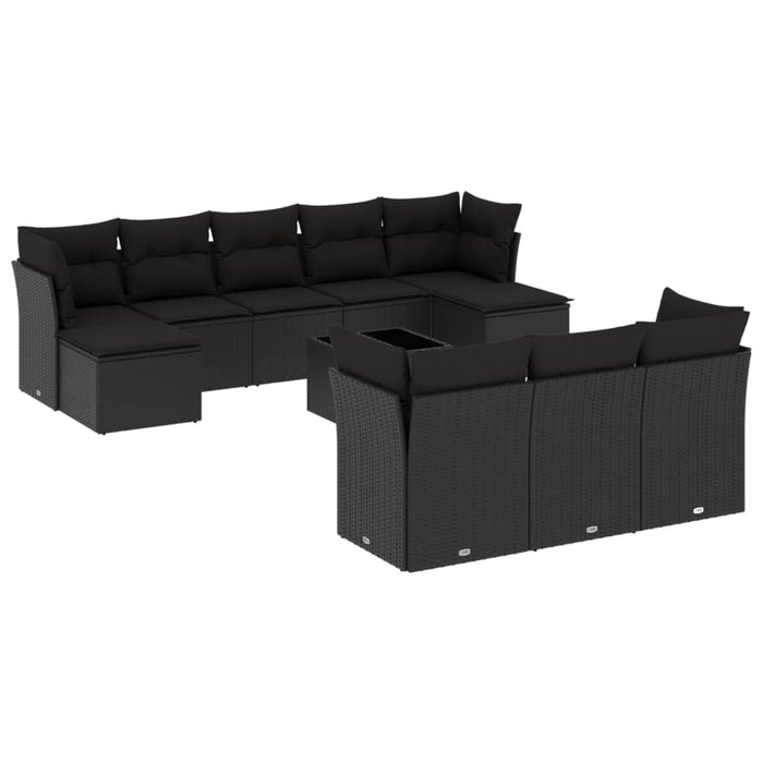 Set canapele de grădină cu perne, 11 piese, negru, poliratan - WALTI WALTI