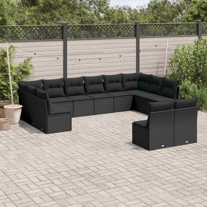 Set canapele de grădină, 12 piese, cu perne, negru, poliratan - WALTI WALTI