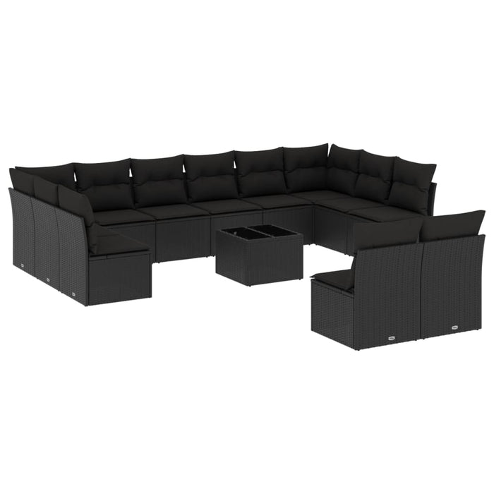 Set mobilier de grădină cu perne, 13 piese, negru, poliratan - WALTI WALTI