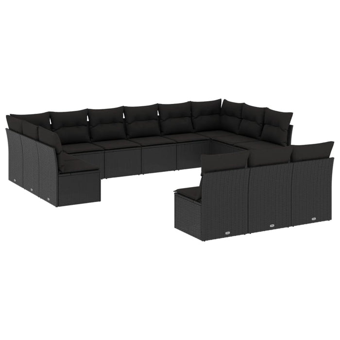 Set mobilier de grădină cu perne, 13 piese, negru, poliratan - WALTI WALTI