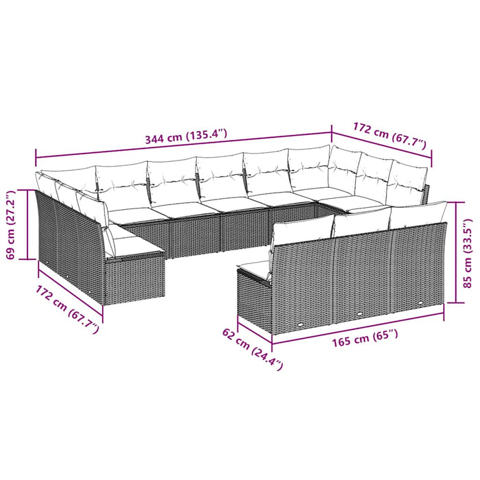 Set mobilier de grădină cu perne, 13 piese, negru, poliratan - WALTI WALTI