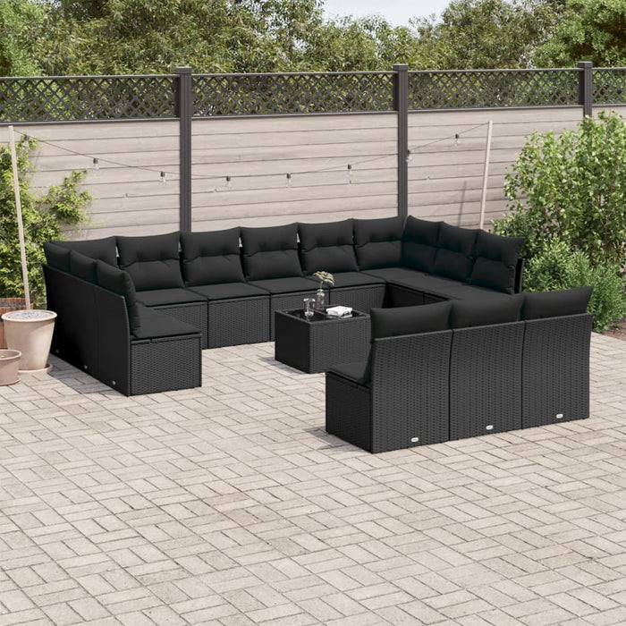 Set mobilier de grădină cu perne, 14 piese, negru, poliratan - WALTI WALTI