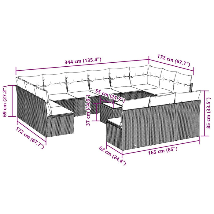 Set mobilier de grădină cu perne, 14 piese, negru, poliratan - WALTI WALTI