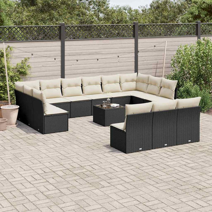 Set mobilier de grădină cu perne, 14 piese, negru, poliratan - WALTI WALTI