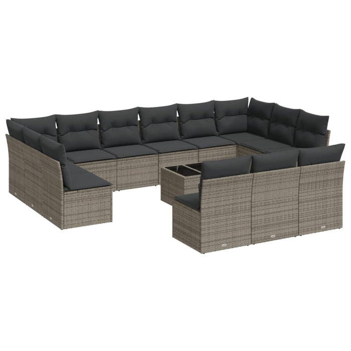 Set mobilier de grădină cu perne, 14 piese, gri, poliratan - WALTI WALTI