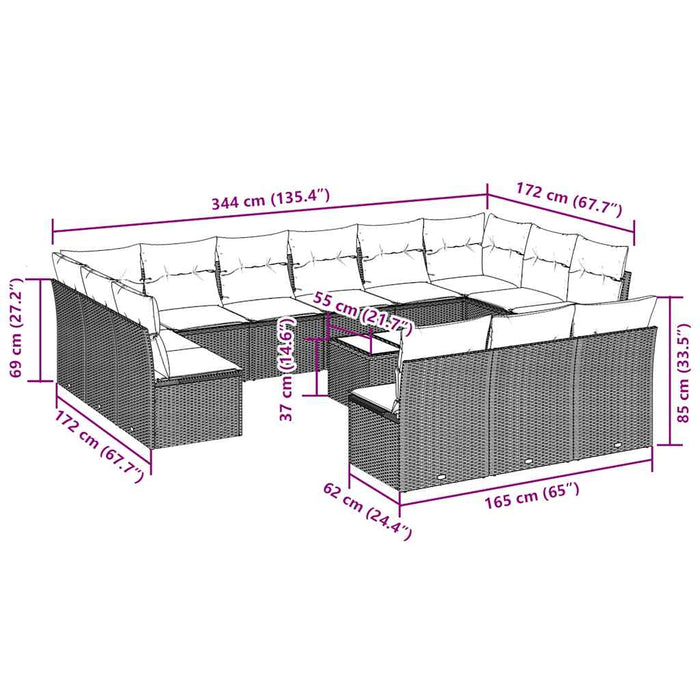 Set mobilier de grădină cu perne,14 piesegri deschis, poliratan - WALTI WALTI