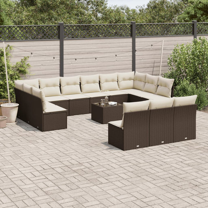 Set mobilier de grădină cu perne, 14 piese, maro, poliratan WALTI