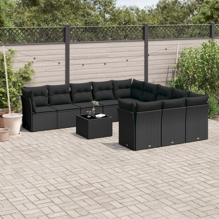 Set canapele de grădină, 12 piese, cu perne, negru, poliratan - WALTI WALTI