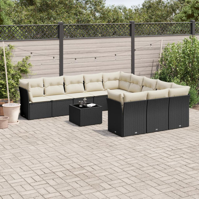 Set canapele de grădină, 12 piese, cu perne, negru, poliratan WALTI