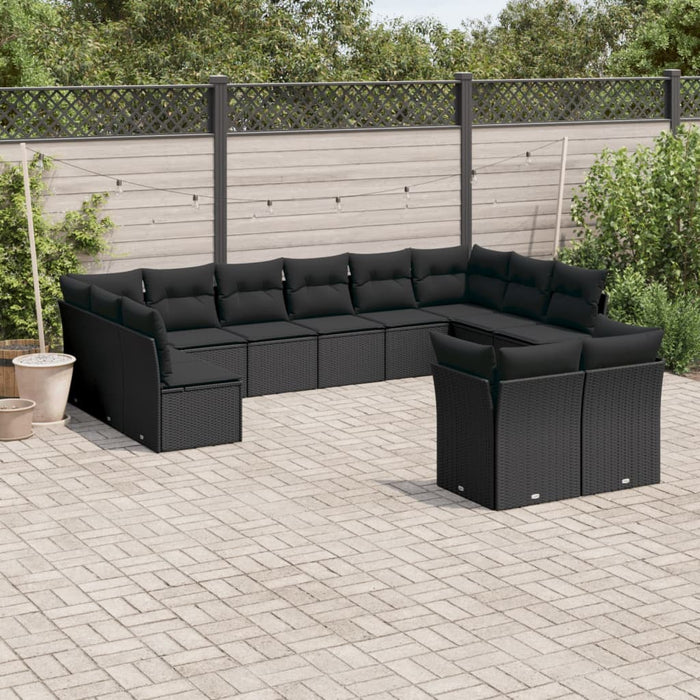 Set canapele de grădină, 12 piese, cu perne, negru, poliratan - WALTI WALTI