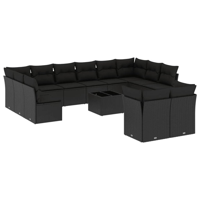 Set mobilier de grădină cu perne, 13 piese, negru, poliratan - WALTI WALTI