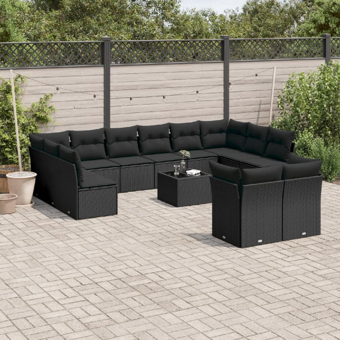 Set mobilier de grădină cu perne, 13 piese, negru, poliratan - WALTI WALTI