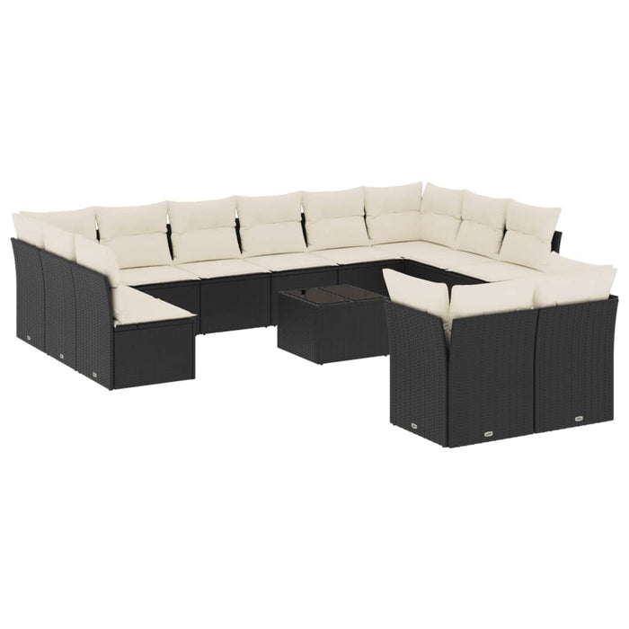 Set mobilier de grădină cu perne, 13 piese, negru, poliratan - WALTI WALTI
