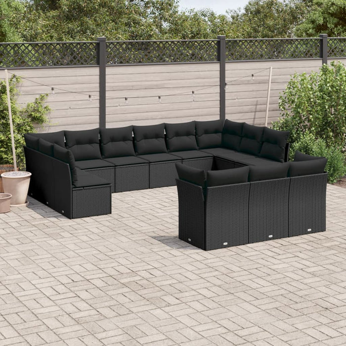 Set mobilier de grădină cu perne, 13 piese, negru, poliratan - WALTI WALTI