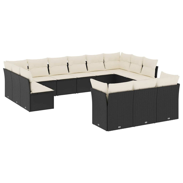 Set mobilier de grădină cu perne, 13 piese, negru, poliratan - WALTI WALTI