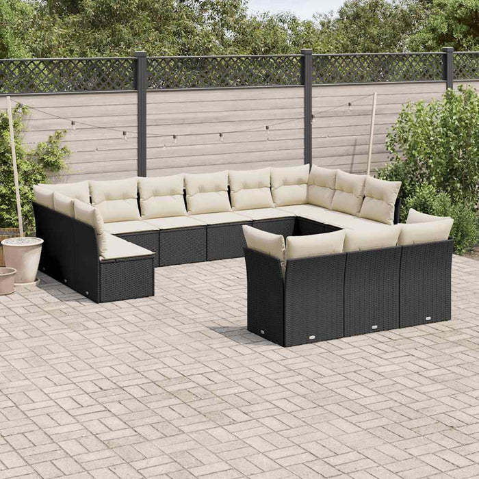 Set mobilier de grădină cu perne, 13 piese, negru, poliratan - WALTI WALTI